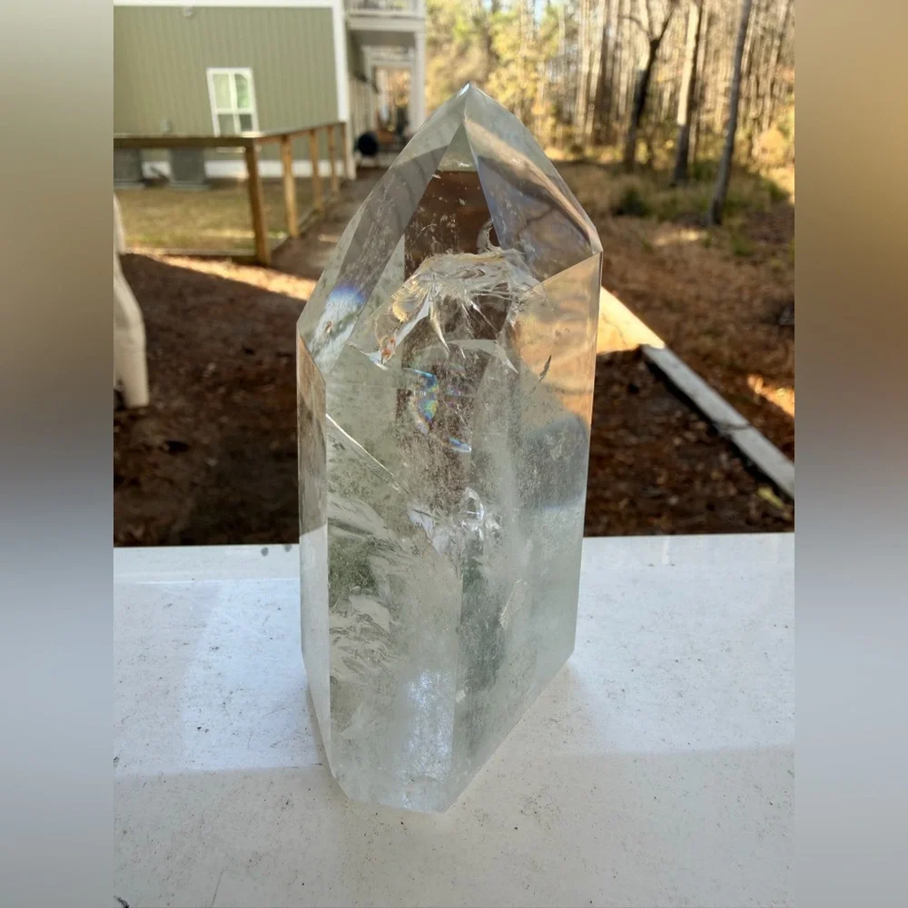 Garden Quartz Tower | Lodolite Inclusion Quartz | Natural Crystal Point Rainbow - Picture 8 of 10